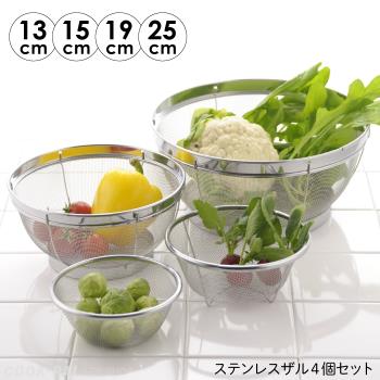 日本進口YOSHIKAWA不銹鋼細孔水果蔬菜瀝水籃廚房用晾網籃易收納