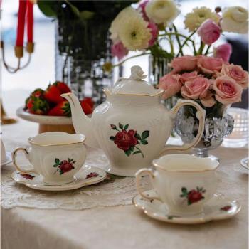 ZJ HOME 出口單英式復古玫瑰下午茶杯碟水壺宮廷風浮雕陶瓷套裝