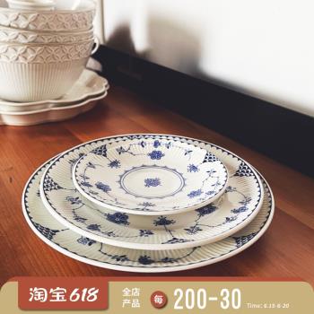 出口單復古青花盤子JBS陶瓷套裝韓國ins網紅早餐盤咖啡杯甜品飯碗
