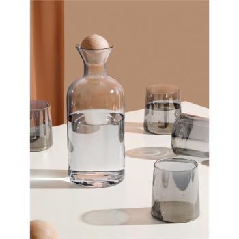 現代輕奢玻璃水具冷水瓶檸檬果汁扎壺涼水壺設計高級灰色水杯子