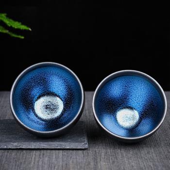 藍麒麟建盞茶杯主人杯純手工盞杯大碼油滴菊花盞對杯禮盒茶具套裝