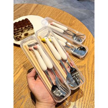 可愛兒童餐具三件套叉子勺子套裝家用調羹喝湯勺筷子收納盒單人裝