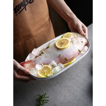 日式魚盤家用大號新款蒸魚盤子陶瓷魚盤蒸魚盤微波爐餐具烤箱蒸箱