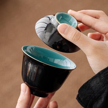 黑地描金蓋碗茶杯青瓷手工泡茶碗單個家用高檔陶瓷功夫茶具手抓壺