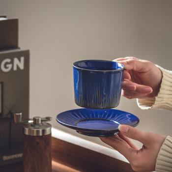 日式深海藍釉咖啡杯碟套裝窯變掛耳拉花杯復古北歐風格文藝感高檔