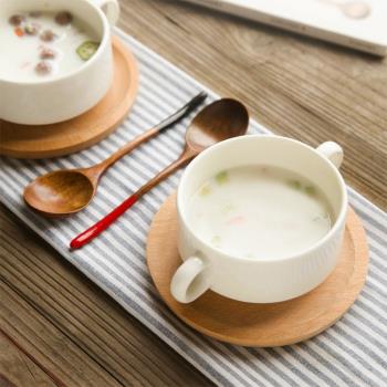 日式陶瓷雙耳湯碗白色家用一人食早餐碗燕麥片粥碗烘焙蒸蛋盅湯杯