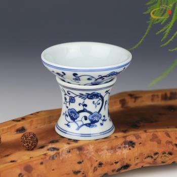 京德貴和祥靈芝草青花高檔茶濾手繪紗布濾網茶漏喝茶陶瓷茶具景德