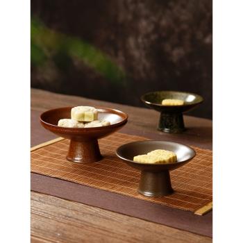 中式復古高腳茶點盤茶道茶具果盤托盤籃日式陶瓷粗陶點心水果收納