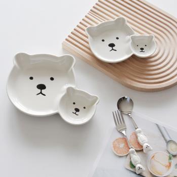 DearDali歐式可愛卡通小熊分格盤兒童寶寶創意動物餐盤陶瓷叉子勺