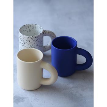 Fanhome克萊因藍陶瓷馬克杯北歐ins風咖啡杯胖把手創意潑墨牛奶杯