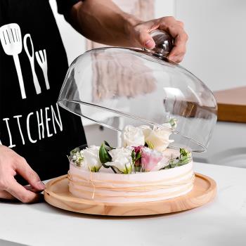 歐式可旋轉蛋糕甜品臺展示架木質托盤蛋糕玻璃罩點心盤面包罩家用