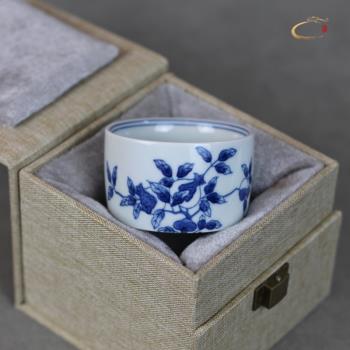 京德青花纏枝陶瓷手繪矮桶茶杯