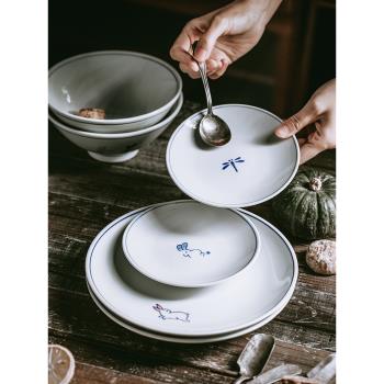 澤滕家日式家用創意小碟子菜盤米飯碗面碗青花瓷套裝餐盤平盤湯碗