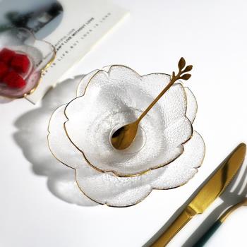 日式金邊玻璃小碗小盤小碟水果沙拉碗櫻花碟餐廳水果盤子冰激凌碗