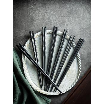 日式高檔合金筷家用筷子新款防滑黑色尖頭筷耐高溫商用一人一筷