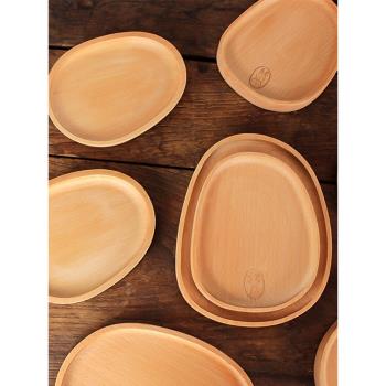 日式櫸木鵝卵石托盤創意點心盤家用不規則茶盤木質蛋糕早點餐具盤