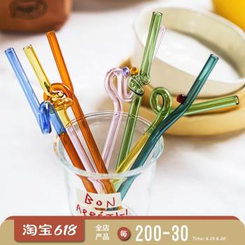 韓國ins可愛扭扭玻璃吸管 非一次性透明莫蘭迪彩色水杯子吸管拼色
