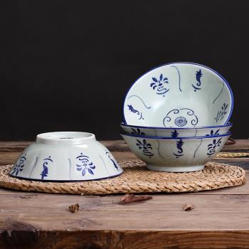 中式陶瓷葵斗碗復古斗笠拉面碗湯碗蘭花商用大面碗青花瓷懷舊瓷碗