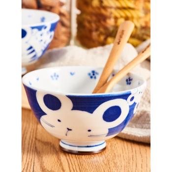 日本進口美濃燒十二生肖輕量型卡通飯碗甜品碗日式陶瓷碗兒童碗