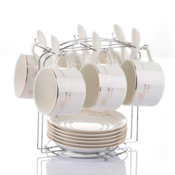 歐式創意骨瓷咖啡杯 咖啡套具 陶瓷咖啡杯套裝配勺帶架子6件套裝