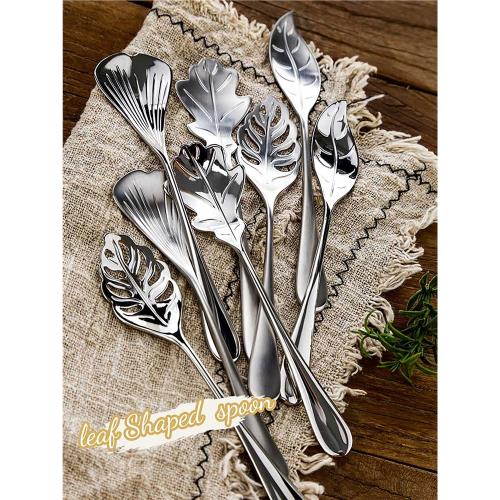 麥可廚304不銹鋼咖啡勺創意可愛樹葉形攪拌勺子 甜點勺冰激凌勺