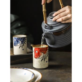 日式和風釉下彩手繪陶瓷喝水水杯茶杯直身杯湯吞杯早餐杯子馬克杯