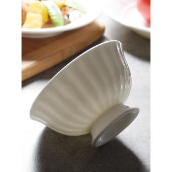 純白骨瓷高腳碗防燙單個碗高足飯碗陶瓷粥碗面碗湯碗浮雕餐具純色