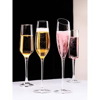 水晶香檳杯起泡酒高腳杯套裝家用創意高顏值香檳杯一對雞尾酒杯子