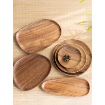 胡桃木家用木盤子日式實木托盤木質茶點盤中式點心盤商用復古餐盤