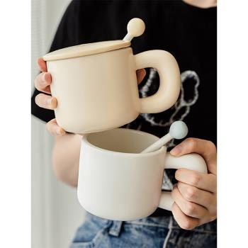 奶fufu情侶陶瓷杯子ins馬克杯女生辦公室家用帶蓋勺喝水咖啡杯男