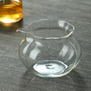 品盞堂高硼矽耐熱玻璃公道杯納福公杯分茶器帶把南瓜茶海茶藝茶具
