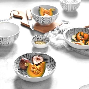 象有秘密北歐風樹葉花紋碗盤陶瓷創意吃飯碗家用菜盤小吃碟蘸料碟