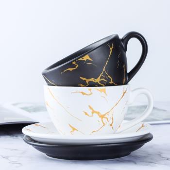 歐式小奢華意式咖啡杯ins風 精致創意陶瓷石紋金網紅馬克杯套裝