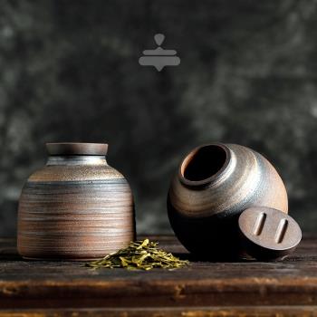 粗陶茶葉罐手工國風復古美學個性創意陶瓷密封罐存儲茶罐普洱茶罐