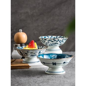 中式干果碗家用陶瓷高腳茶點蛋糕托盤精致下午茶零食點心堅果小碟