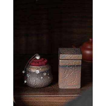 鎏金鐵秞粗陶銀梅葫蘆罐中式復古國風密封便攜式小號存儲罐茶葉罐