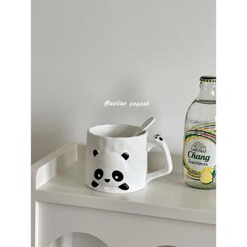 可愛熊貓馬克杯陶瓷高顏值設計感水杯家用情侶杯禮物牛奶杯早餐杯