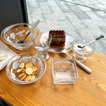 日式玻璃餐具少女心大耳狗沙拉碗吃飯碗盤一人食水果早餐碗點心盤
