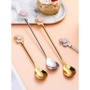 日韓式304不銹鋼咖啡勺子水杯櫻花勺可愛甜品攪拌勺子家用長柄勺