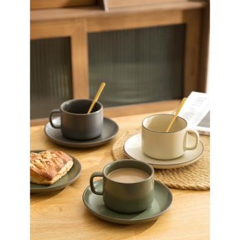 北歐啞光咖啡杯碟家用復古下午茶具套裝簡約純色精致花茶杯陶瓷杯