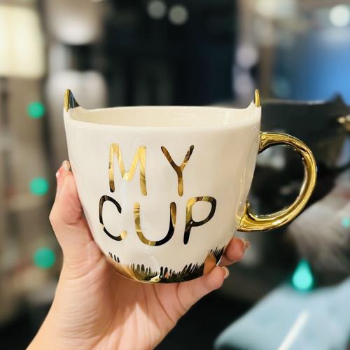 高檔描金英文陶瓷杯子創意小惡魔造型馬克杯家用水杯辦公室咖啡杯