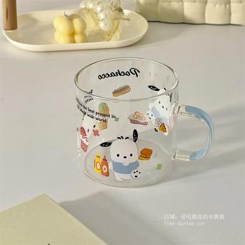 ins風可愛卡通創意耐熱大容量帶把玻璃杯早餐牛奶杯日系少女杯子