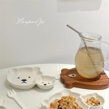 日式可愛卡通小熊分格陶瓷餐盤餐具家用創意分格盤子