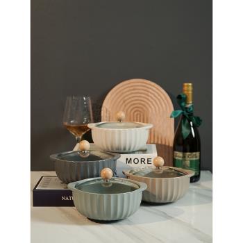 北歐陶瓷泡面碗帶蓋家用雙耳湯碗螺螄粉學生宿舍飯碗大號拉面碗