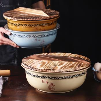 加厚陶瓷和面盆揉面發面盆中式復古家用廚房大號發酵盆烘焙打蛋碗
