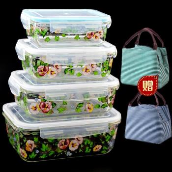 韓國食品收納玻璃飯盒耐高溫微波爐烤箱保鮮盒矽膠密封碗便當盒