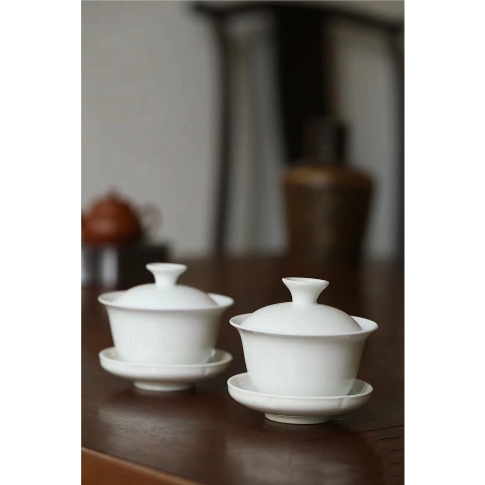 80年代臺定德化白瓷蓋碗三才碗泡茶工夫茶利器小號德化窯蓋碗