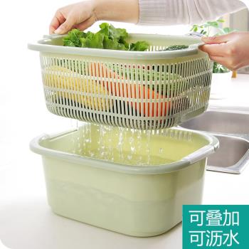 優思居瀝水籃廚房洗菜濾水籃淘米神器雙層簍塑料籃子洗水果洗菜盆
