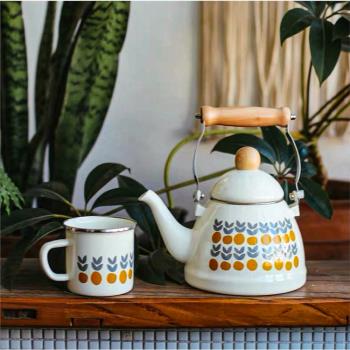 久伴北歐日式復古橘子搪瓷茶壺明火燒水壺咖啡壺家用民宿客廳餐廳