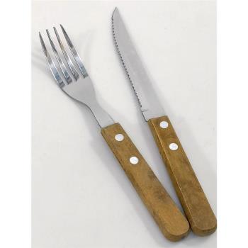 歐貿木柄復古不銹鋼牛扒刀叉牛排刀多款四齒叉SteakKnife&Fork